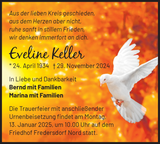 Traueranzeige von Eveline Keller von Märkische Oderzeitung