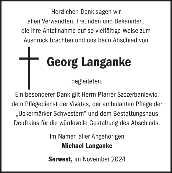 Traueranzeige von Georg Langanke von Märkische Oderzeitung