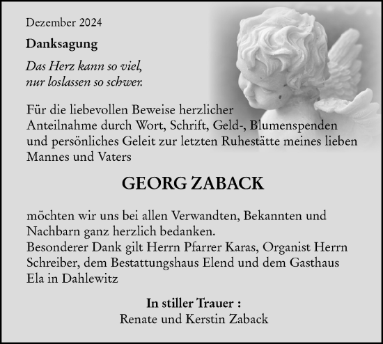 Traueranzeige von Georg Zaback von Märkische Oderzeitung