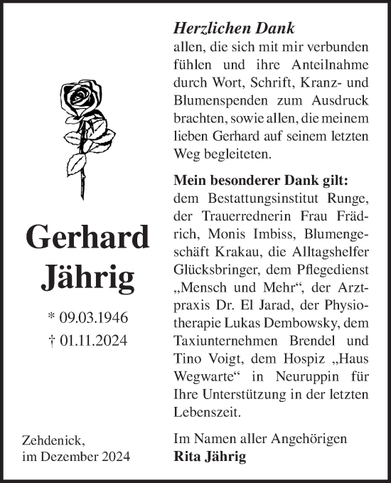 Traueranzeige von Gerhard Jährig von Märkische Oderzeitung