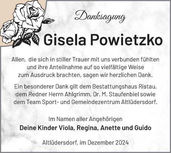 Traueranzeige von Gisela Powietzko von Märkische Oderzeitung