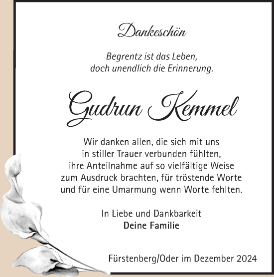 Traueranzeige von Gudrun Kemmel von Märkische Oderzeitung