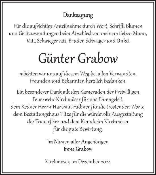 Traueranzeige von Günter Grabow von Märkische Oderzeitung