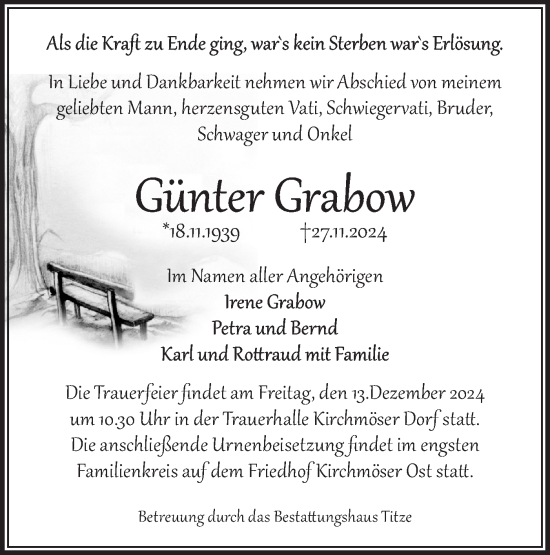 Traueranzeige von Günter Grabow von Märkische Oderzeitung