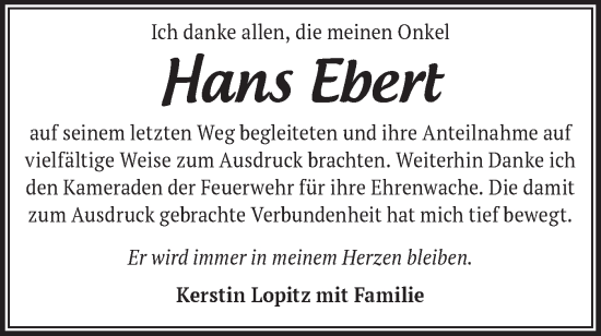 Traueranzeige von Hans Ebert von Märkische Oderzeitung