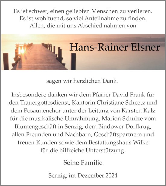 Traueranzeige von Hans-Rainer Elsner von Märkische Oderzeitung