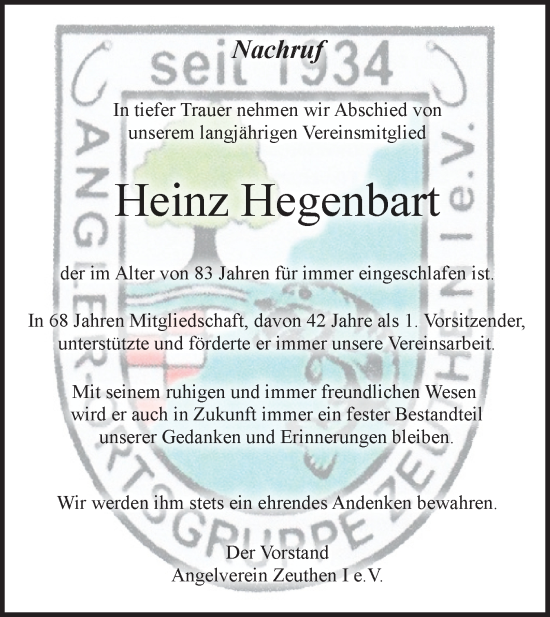 Traueranzeige von Heinz Hegenbart von Märkische Oderzeitung