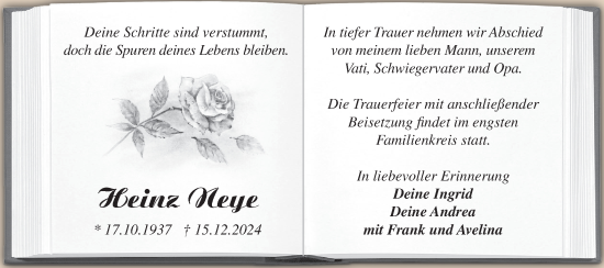 Traueranzeige von Heinz Neye von Märkische Oderzeitung