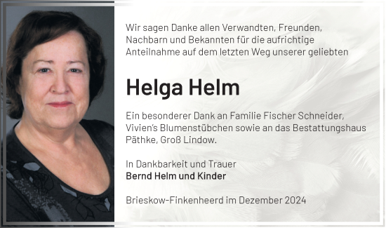 Traueranzeige von Helga Helm von Märkische Oderzeitung