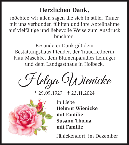 Traueranzeige von Helga Wienicke von Märkische Oderzeitung