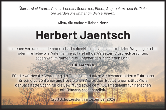 Traueranzeige von Herbert Jaentsch von Märkische Oderzeitung