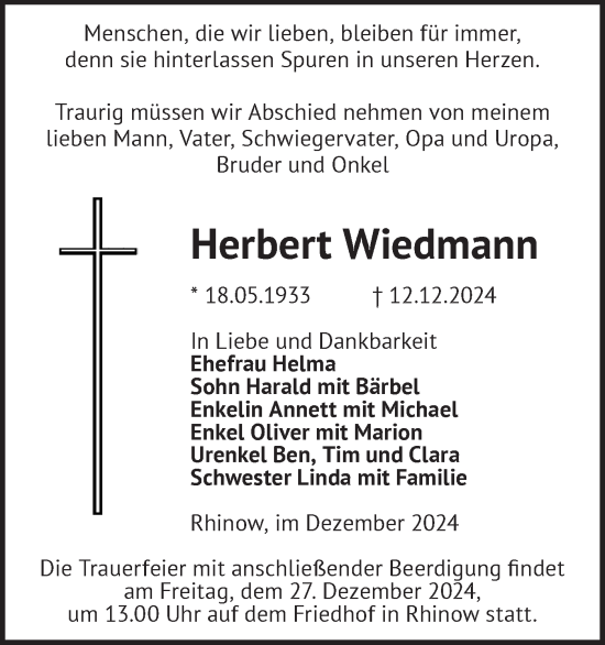 Traueranzeige von Herbert Wiedmann von Märkische Oderzeitung