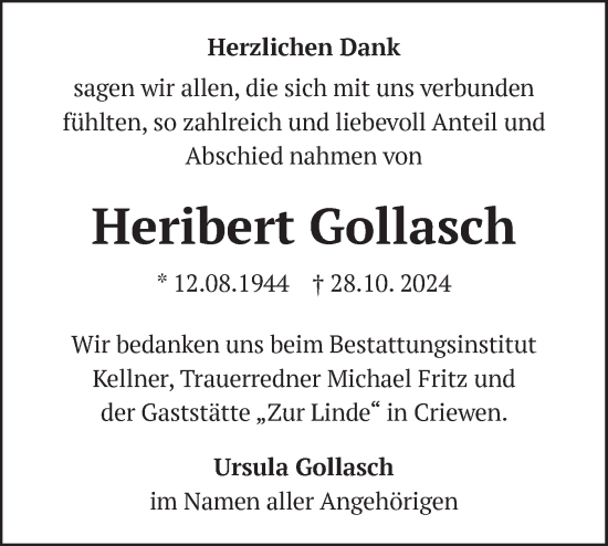 Traueranzeige von Heribert Gollasch von Märkische Oderzeitung