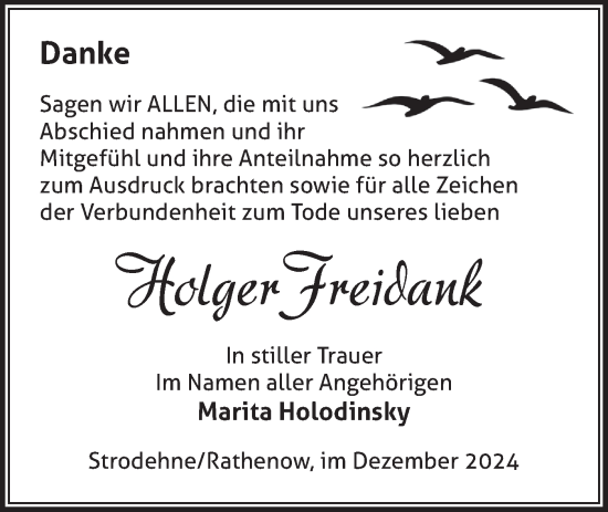 Traueranzeige von Holger Freidank von Märkische Oderzeitung