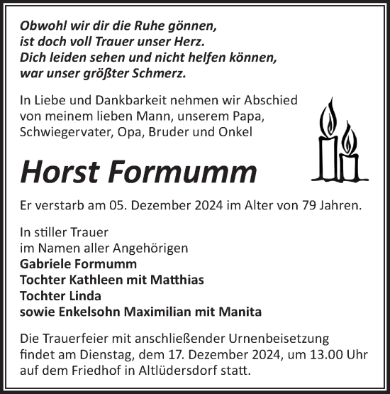 Traueranzeige von Horst Formumm von Märkische Oderzeitung