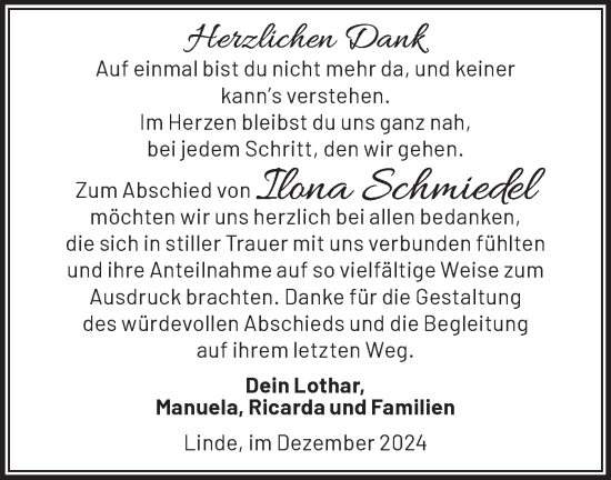 Traueranzeige von Ilona Schmiedel von Märkische Oderzeitung