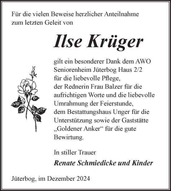 Traueranzeige von Ilse Krüger von Märkische Oderzeitung