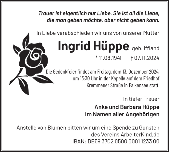 Traueranzeige von Ingrid Hüppe von Märkische Oderzeitung