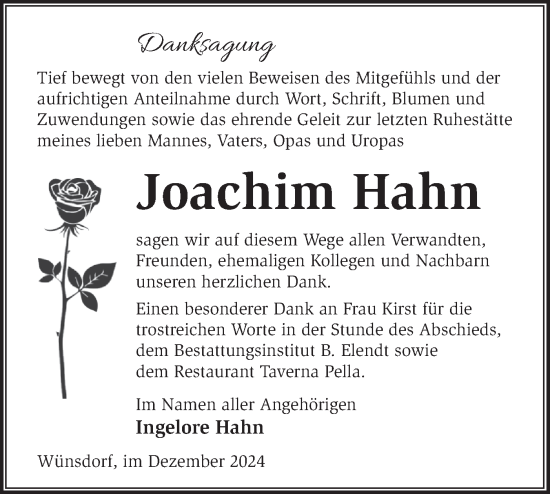 Traueranzeige von Joachim Hahn von Märkische Oderzeitung