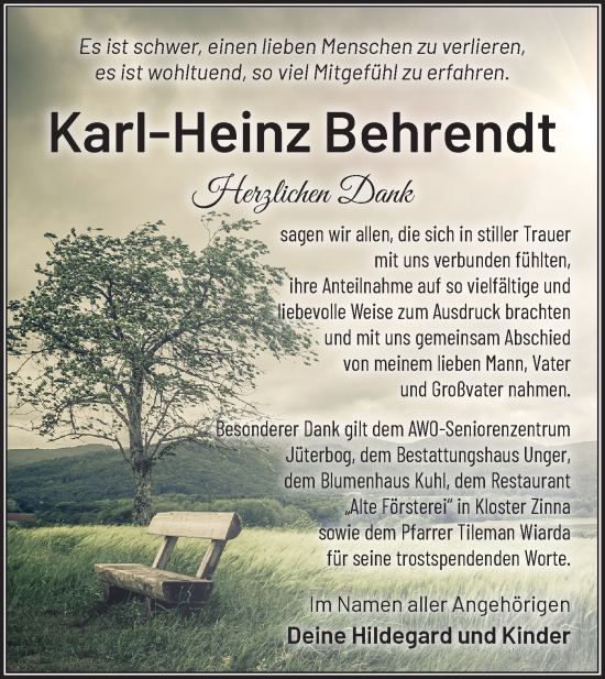 Traueranzeige von Karl-Heinz Behrendt von Märkische Oderzeitung