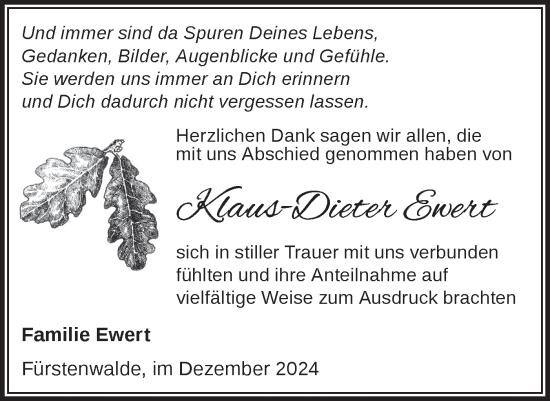 Traueranzeige von Klaus-Dieter Ewert von Märkische Oderzeitung