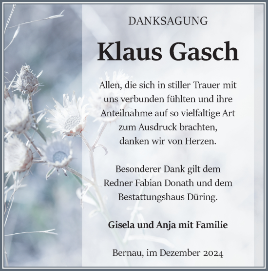 Traueranzeige von Klaus Gasch von Märkische Oderzeitung