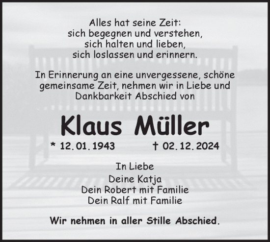 Traueranzeige von Klaus Müller von Märkische Oderzeitung