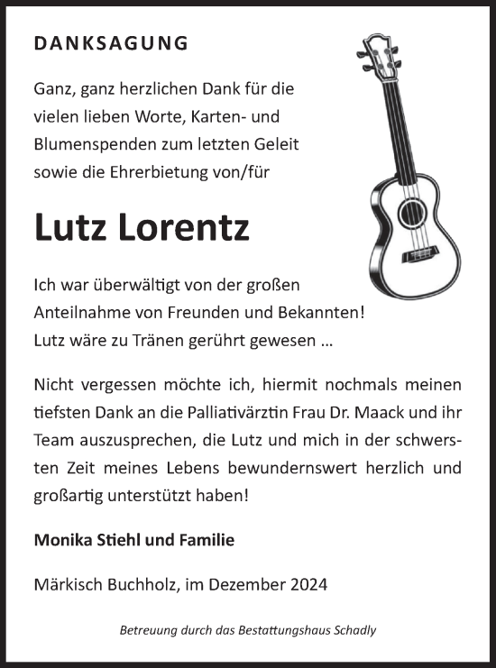 Traueranzeige von Lutz Lorentz von Märkische Oderzeitung