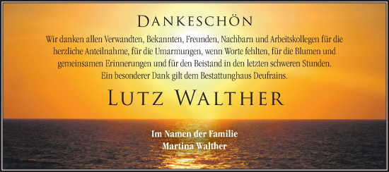 Traueranzeige von Lutz Walther von Märkische Oderzeitung