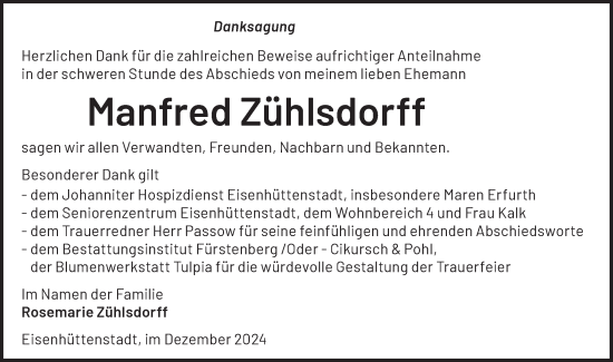 Traueranzeige von Manfred Zühlsdorff von Märkische Oderzeitung