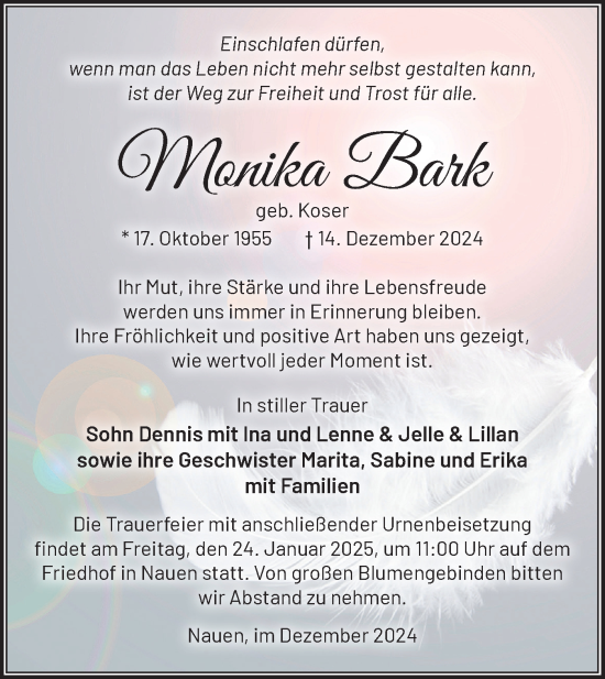 Traueranzeige von Monika Bark von Märkische Oderzeitung