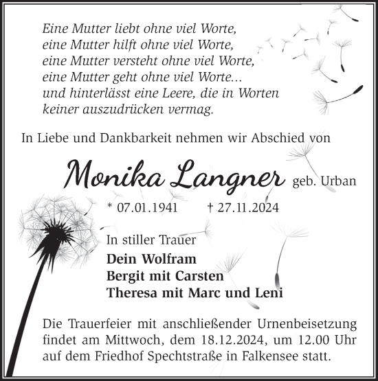 Traueranzeige von Monika Langner von Märkische Oderzeitung