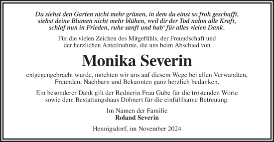 Traueranzeige von Monika Severin von Märkische Oderzeitung