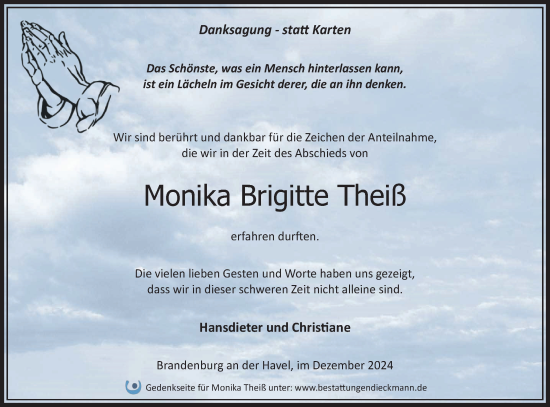 Traueranzeige von Monika Brigitte Theiß von Märkische Oderzeitung