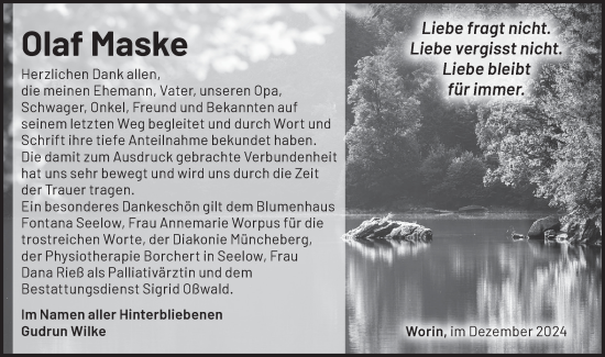 Traueranzeige von Olaf Maske von Märkische Oderzeitung