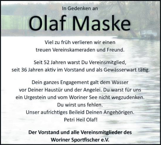 Traueranzeige von Olaf Maske von Märkische Oderzeitung