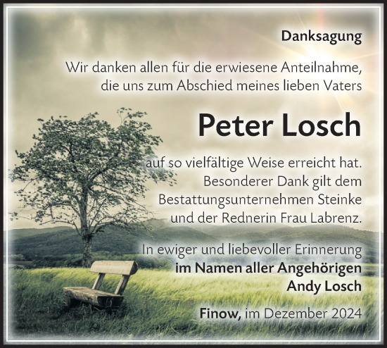 Traueranzeige von Peter Losch von Märkische Oderzeitung