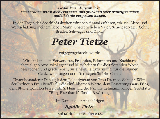 Traueranzeige von Peter Tietze von Märkische Oderzeitung