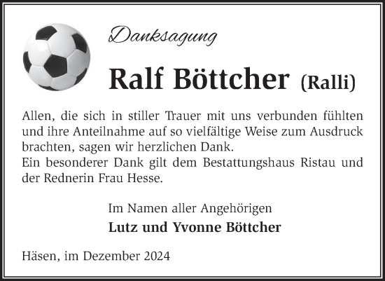 Traueranzeige von Ralf Böttcher von Märkische Oderzeitung