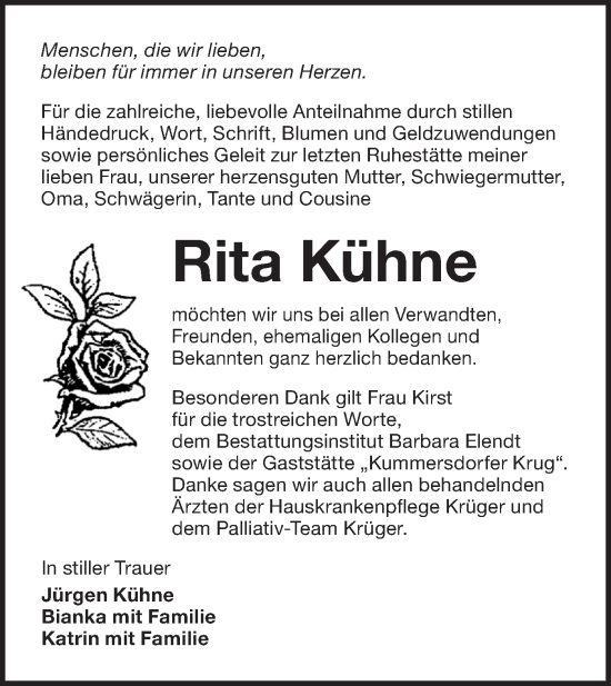 Traueranzeige von Rita Kühne von Märkische Oderzeitung