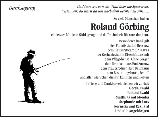 Traueranzeige von Roland Görbing von Märkische Oderzeitung