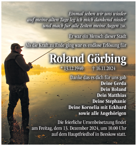 Traueranzeige von Roland Görbing von Märkische Oderzeitung