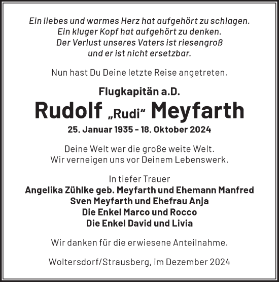 Traueranzeige von Rudolf Meyfarth von Märkische Oderzeitung