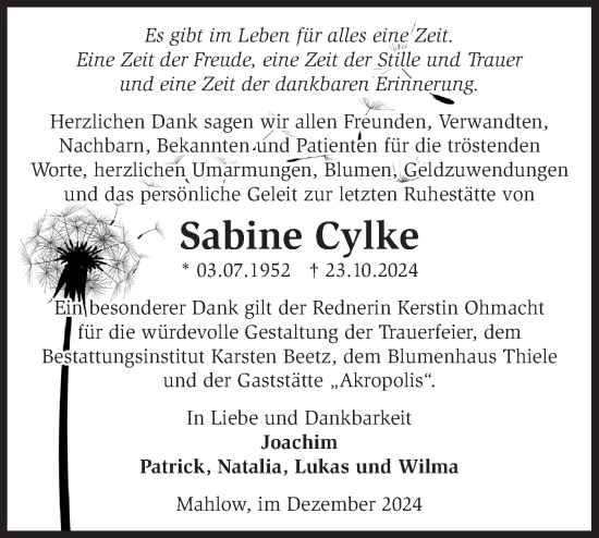 Traueranzeige von Sabine Cylke von Märkische Oderzeitung