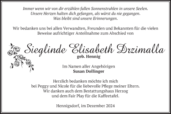 Traueranzeige von Sieglinde Elisabeth Drzimalla von Märkische Oderzeitung