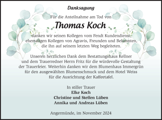 Traueranzeige von Thomas Koch von Märkische Oderzeitung