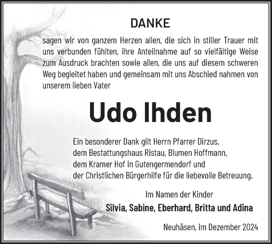 Traueranzeige von Udo Ihden von Märkische Oderzeitung