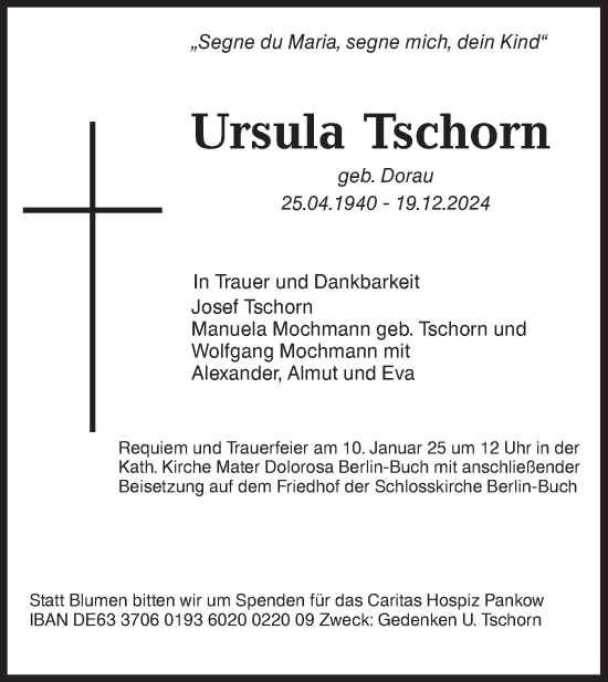 Traueranzeige von UUrsula Tschorn von Märkische Oderzeitung