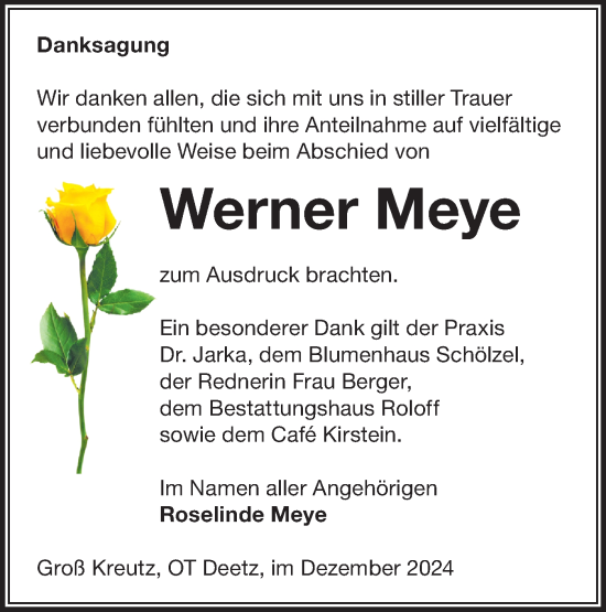 Traueranzeige von Werner Meye von Märkische Oderzeitung