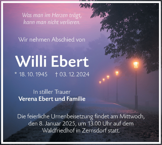 Traueranzeige von Willi Ebert von Märkische Oderzeitung